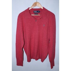 Polo Ralph Lauren Men's Large Red Collared 100% Lambswool Sweater